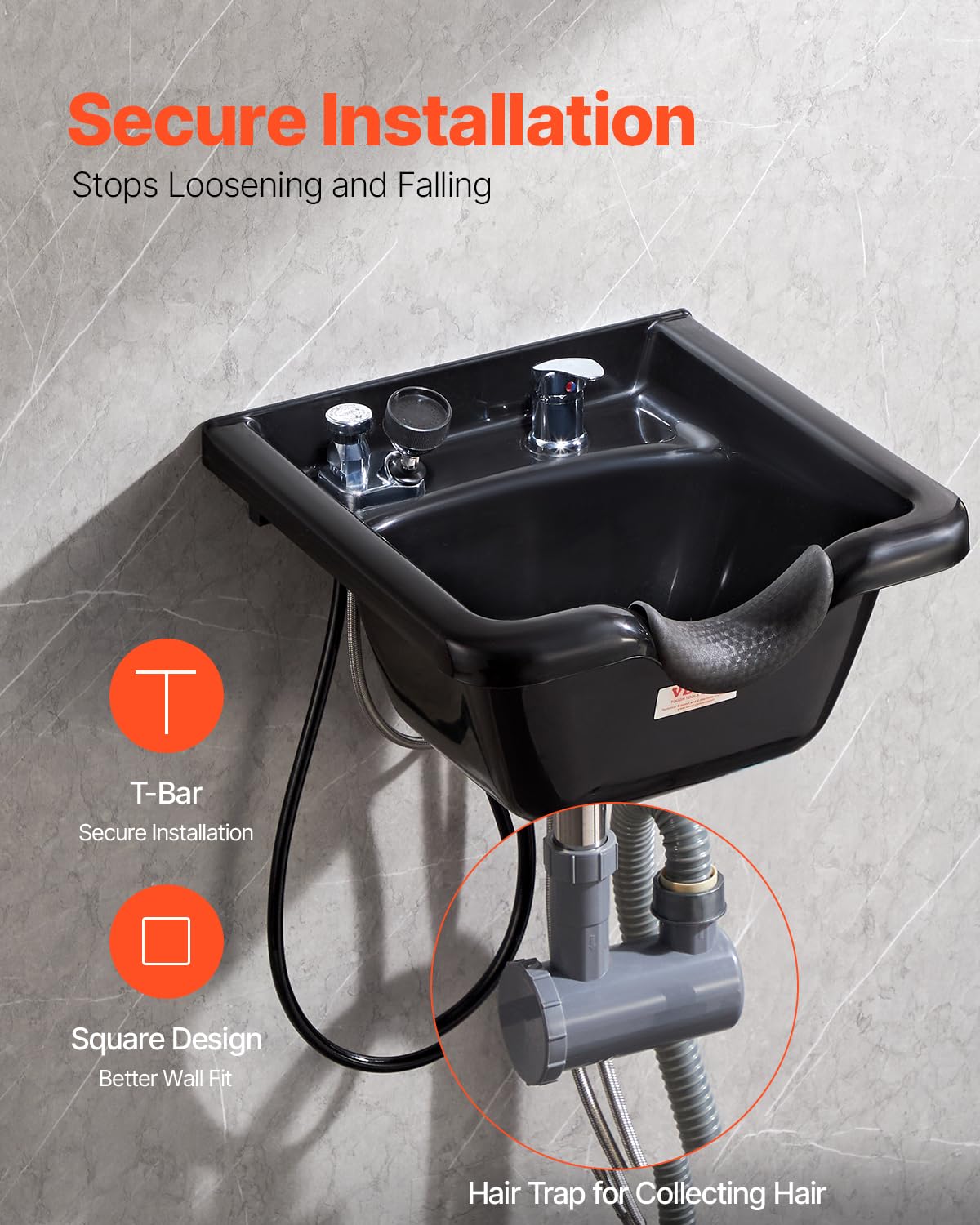 VEVOR Shampoo Basin, Black Hairdresser Sink Shampoo Bowl Sink, ABS Plastic Salon and Spa Hair Washing Sink, Hair Backwash Basin Beauty Salon Equipment for Hair Stylists