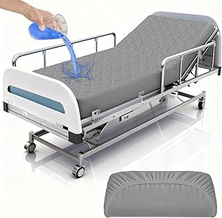1 Pack Hospital Bed Sheets with Elastic All Around,Waterproof Hospital Fitted Bed Sheets for Home Use,Reusable and Machine Washable,36" x 84" x 14" (Floral-Grey)