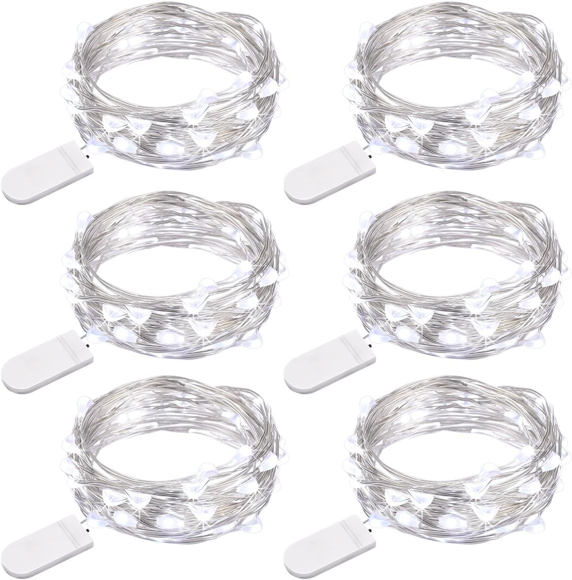 Criacr LED String Lights, (Pack of 6) Battery Operated Micro Fairy Lights, 20 LED Copper Wire Lights, 7.2ft (2.2M) Moon Lights, for Wedding, Centerpiece, Dinner, Christmas, Party, DIY (White)