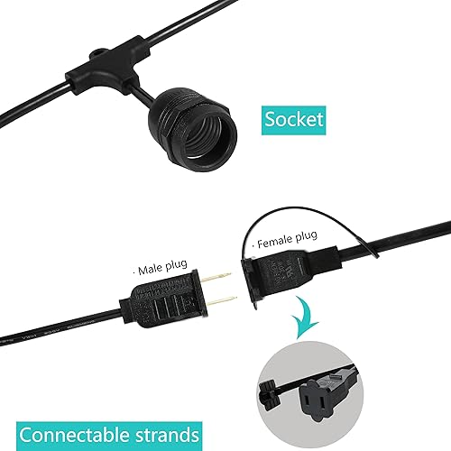 Miniatura 8 de JONATHAN Y JYL8702A - Tira de luces LED industriales rústicas para interiores y exteriores, S14 Edison Buld para jardín, patio, porche, balcón, 48