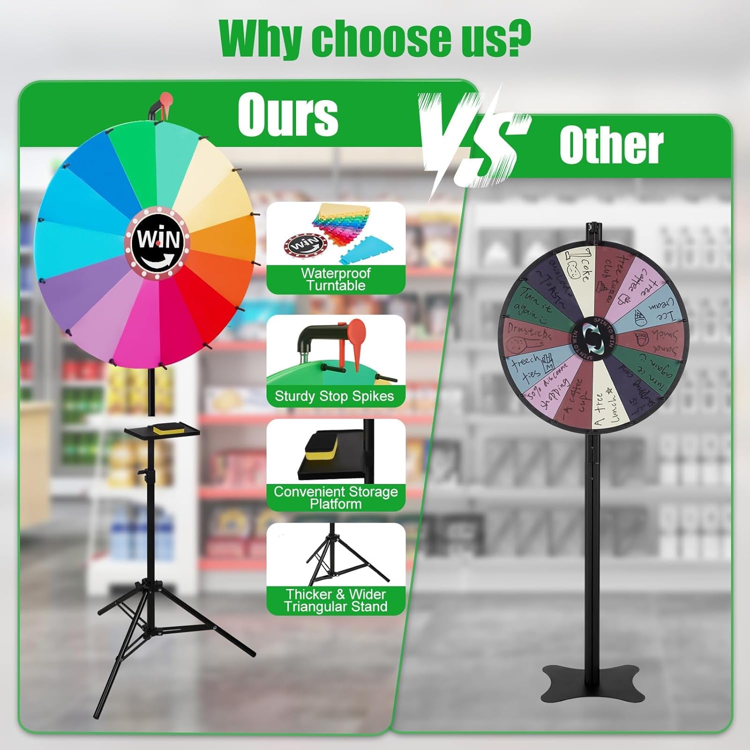 24″ Spinning Prize Wheel Adjustable 39.4″-70.1″ Height Spin Doodle Game Spinner Colour Roulette Wheel with Foldable Stand Prize Wheel Spinner for Parties Events Games Trade Show 14 Colors