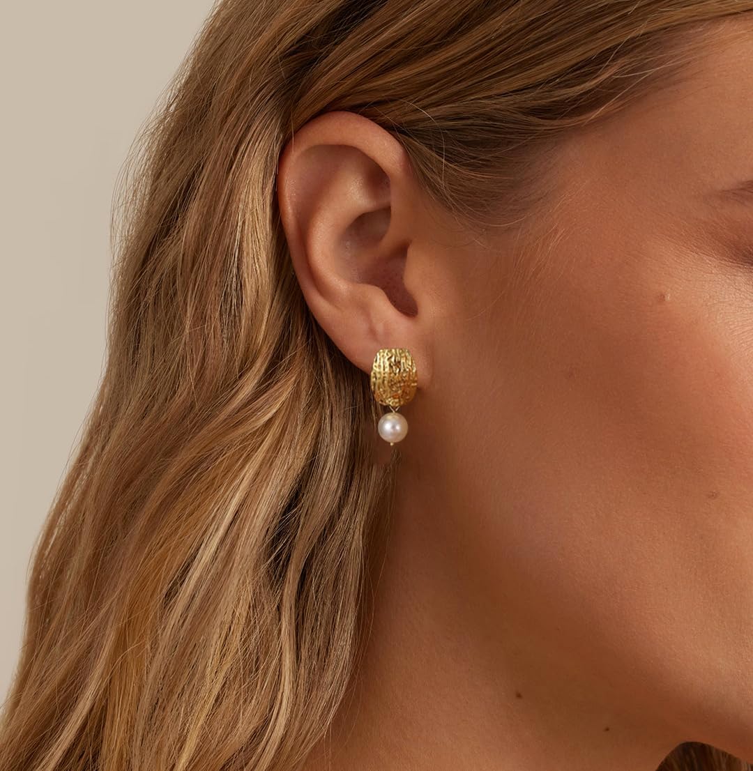 Pearl Earrings for Women, 14k Gold Plated CZ Formal Pearl Stud Earring Hypoallergenic Gold Earrings for Women Trendy Dainty Bridal Pearls Drop Earrings Fashion Wedding Jewelry - Image 5