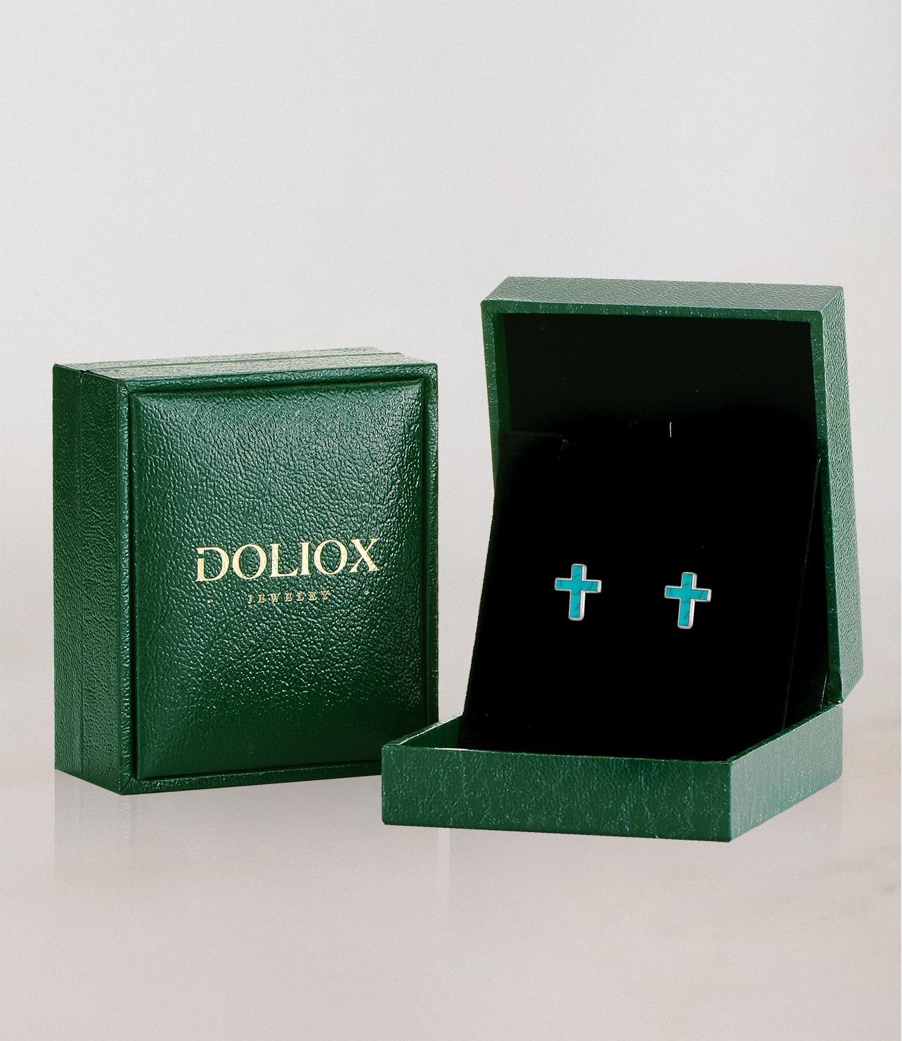 Real Turquoise Cross Earrings Stud for Women 925 Sterling Silver Genuine Green Gemstone Earring Jewelry for Her Wife Sister Mom