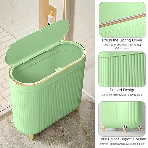 Miniatura 3 de Papelera de baño con tapa, 3.1 galón12 litros, contenedor de basura delgado rectangular de plástico estrecho para sala de estar, cocina, inodoro,