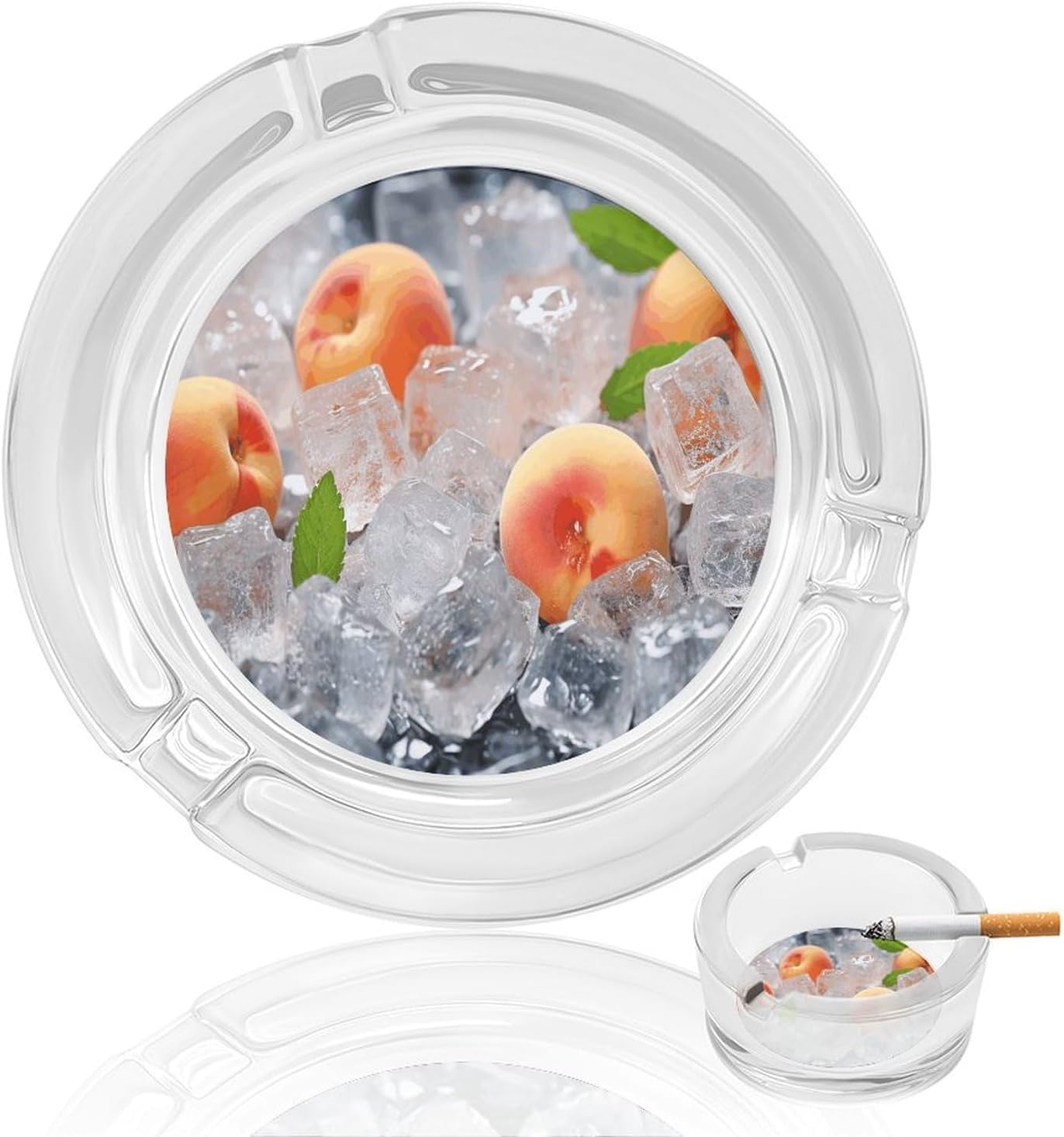 Peach Ice Cubes Glass Ashtray for Cigarettes, Home Ashtrays with Non-skid Bottom, Decorative Ash Tray for Indoor Home Office Decor Or Patio Balcony Outdoor Use