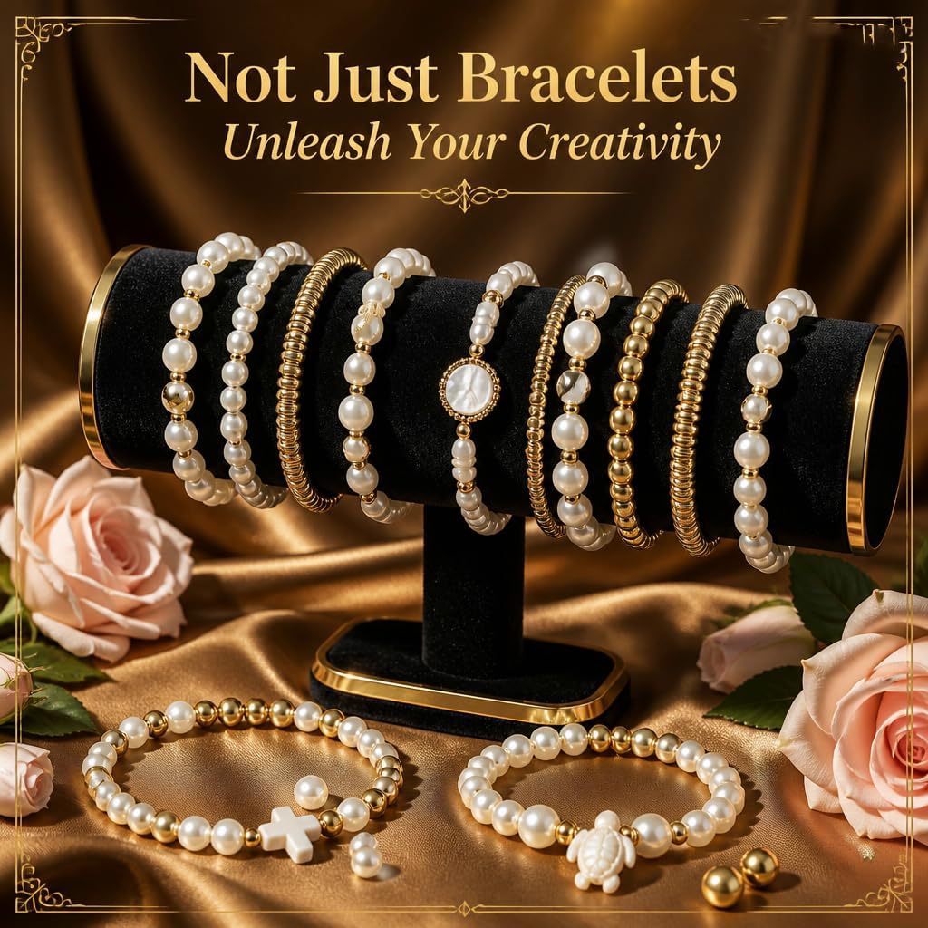 1000Pcs Pearl Beads for Bracelets Making -4mm 6mm White Pearl Beads with Gold Spacer Bead & Shell Jewelry for Bracelet Necklace DIY Craft Making Kit, Beach Theme Friendship Jewelry Making Kit