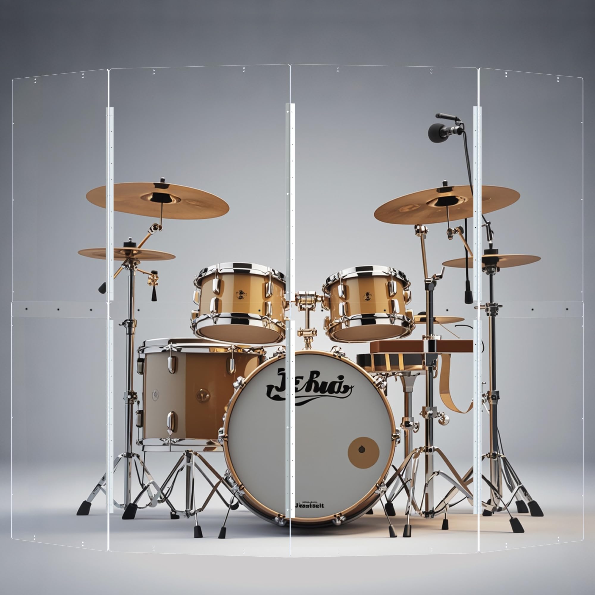 Photo 1 of Portable Drum Shield | 4 Panels 2ft x 5ft | Factory-Installed Full-Length Stainless Steel Hinges | Acrylic Drum Sound Barrier | Cage for Church Use (4 Panels)