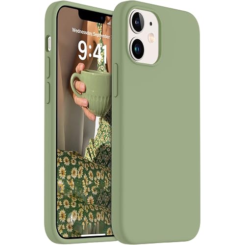 AOTESIER Shockproof Designed for iPhone 12 Mini Case, Food Grade Liquid Silicone Phone Case with [Soft Anti-Scratch Microfiber Lining] Drop Protection 5.4 inch Slim Thin Cover, Tea Green