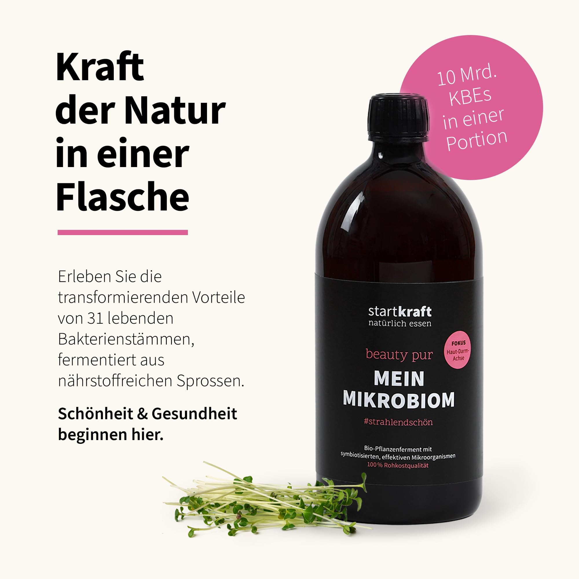 Mikrobiom Beauty Pur 1 Liter, Effektive Mikroorganismen, Pflanzenferment, Nahrungsergänzungsmittel mit 31 Bakterienstämmen, vegan, glutenfrei