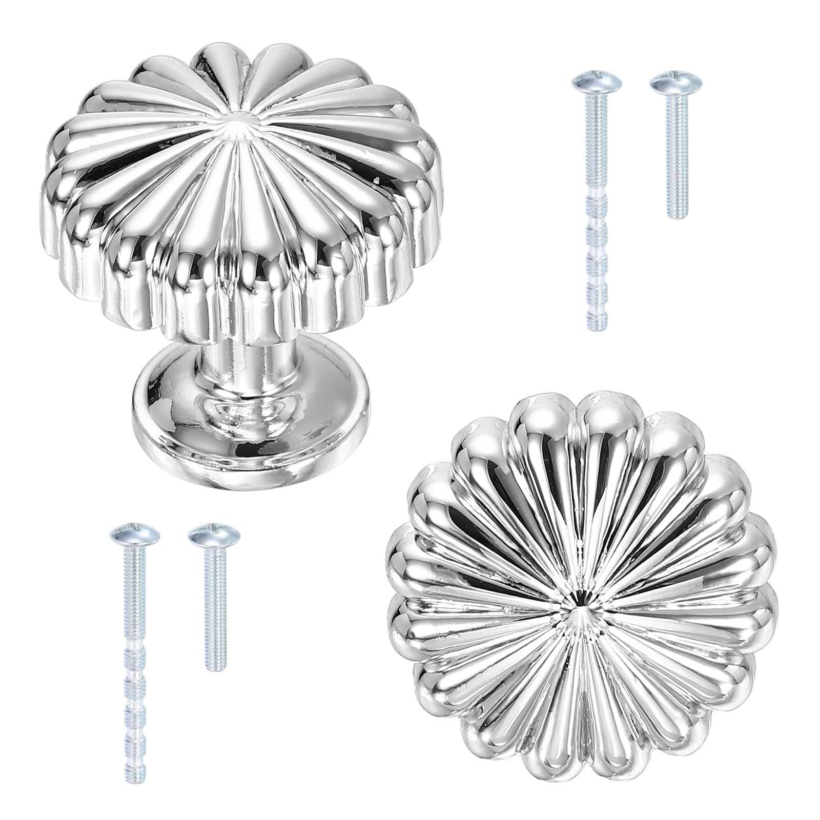 sourcing map 2 Pack Cabinet Knobs, 30mm Dia. Round Dresser Knob Zinc Alloy Vintage Drawer Hardware Handles Pulls with Screws for Kitchen Cabinets Bedroom Dresser Wardrobe, Chrome Color