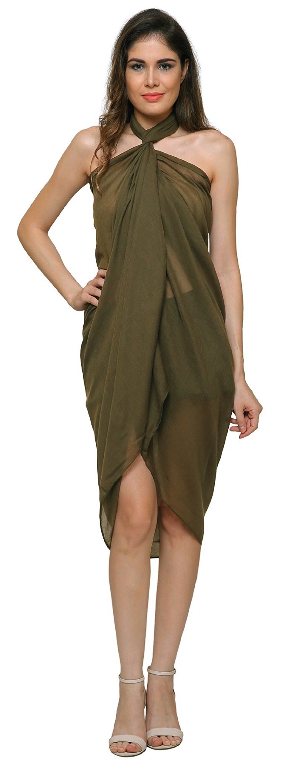 World Of Shawls Women's 50% Viscose 50% Cotton - Olive Green Plain Sarong, Coverup, Scarf, Big Size 110Cm X 200Cm (50% Viscose 50% Cotton - Olive Green)