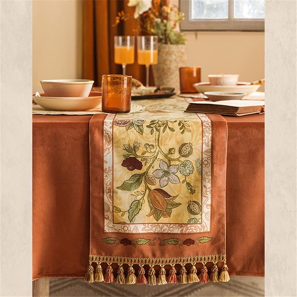 JSEIAJB Hand-Painted American Table Runner Pastoral Retro Table Cloth Long Coffee Table Dressing Table Decoration Cloth(D,30x160cm)