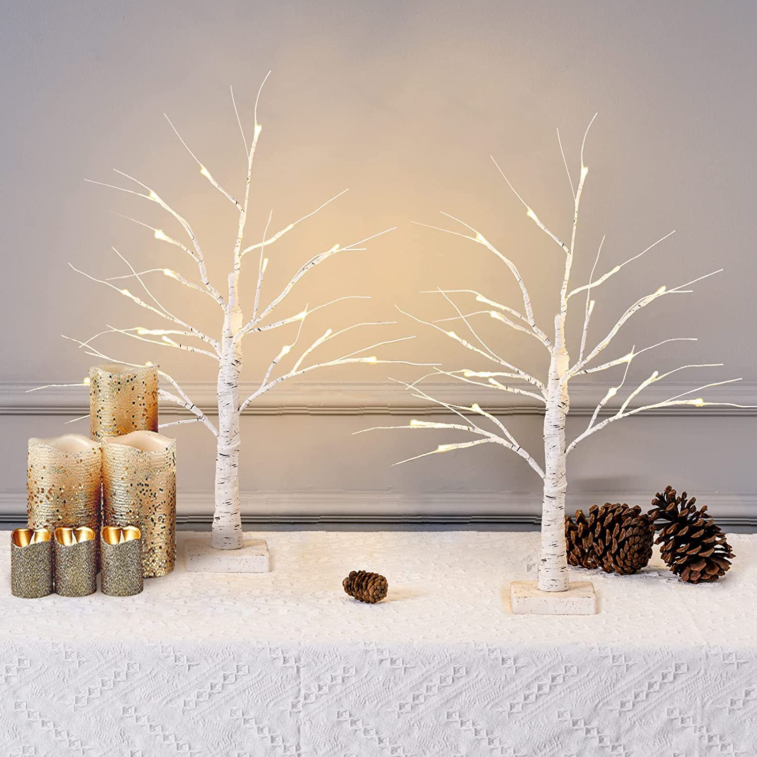 Bouleaux lumineux à DEL de 61 cm pour décorations de Noël intérieur