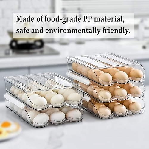 Miniatura 3 de Contenedor de huevos para refrigerador, organizador de huevos de refrigerador, cartones de huevos, organizador automático de bandejas de huevos para