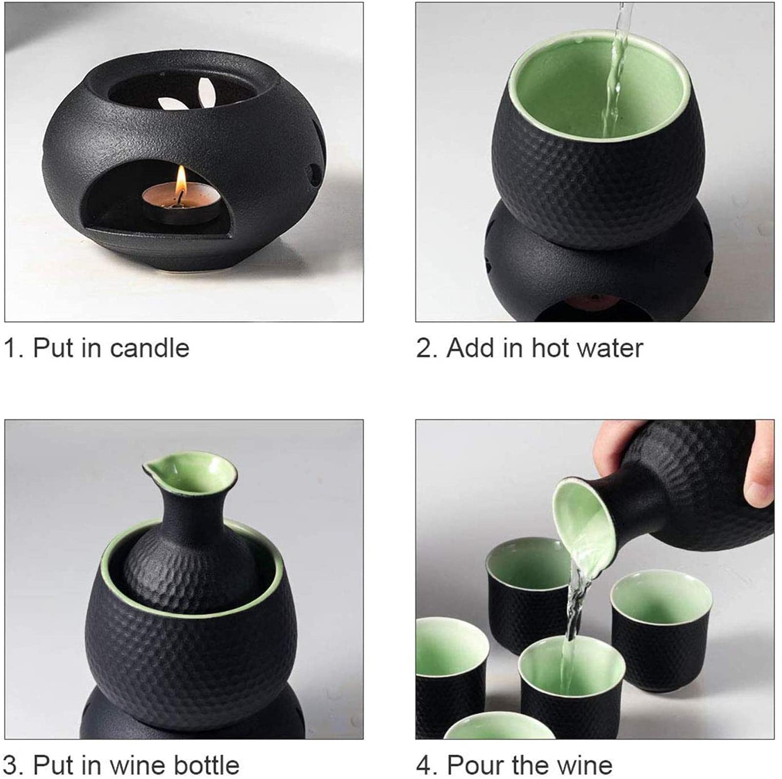 Japanisches Sake-Set (komplett), traditionelles Japanisches Porzellan für heißen Sake, Sakeflasche, Sakebecher, Weinwärmer, Heißweinkanne, Haushaltsset, Weinkanne