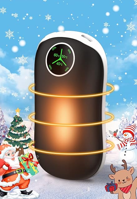 Hand Warmers Rechargeable, Reusable 5000mAh Electric Hand Warmer, 3 Levels 3S Double-Sided Fast Heating and Digital Display, Slim Pocket Portable USB Hand Warmer, Gifts for Women Men Outdoors