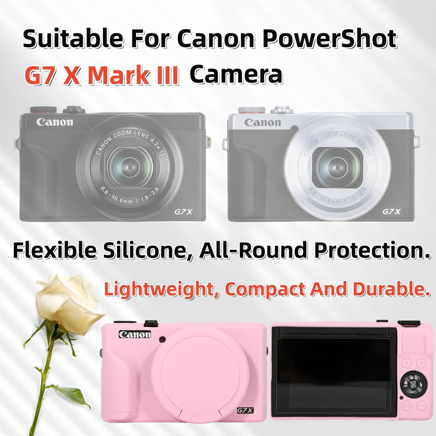 Case for Canon Powershot G7 X Mark III Digital Camera,Soft Silicone Case for Canon Powershot G7X Mark III DSLR Camera,Comes with 2 Screen Protectors and 1 Wrist Strap. (Pink) - Image 2