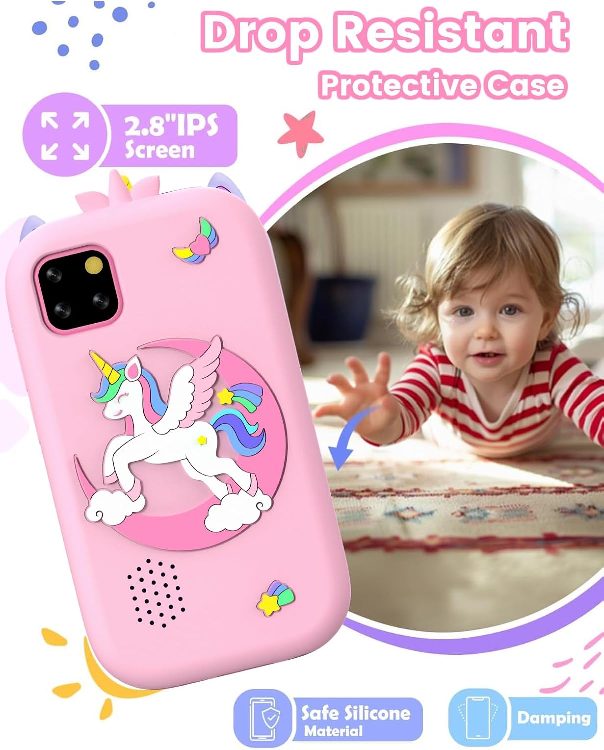 ZONEY Kids Smart Phone, Holiday Birthday Gifts for Girls Age 3-10, Kids Unicorn Toys Phone, 2.8" Touchscreen Toddler Learning Play Toy Phone with Dual Camera, Game, Music Player, 32GB Card, Pink | 32GB 2026 - view 6