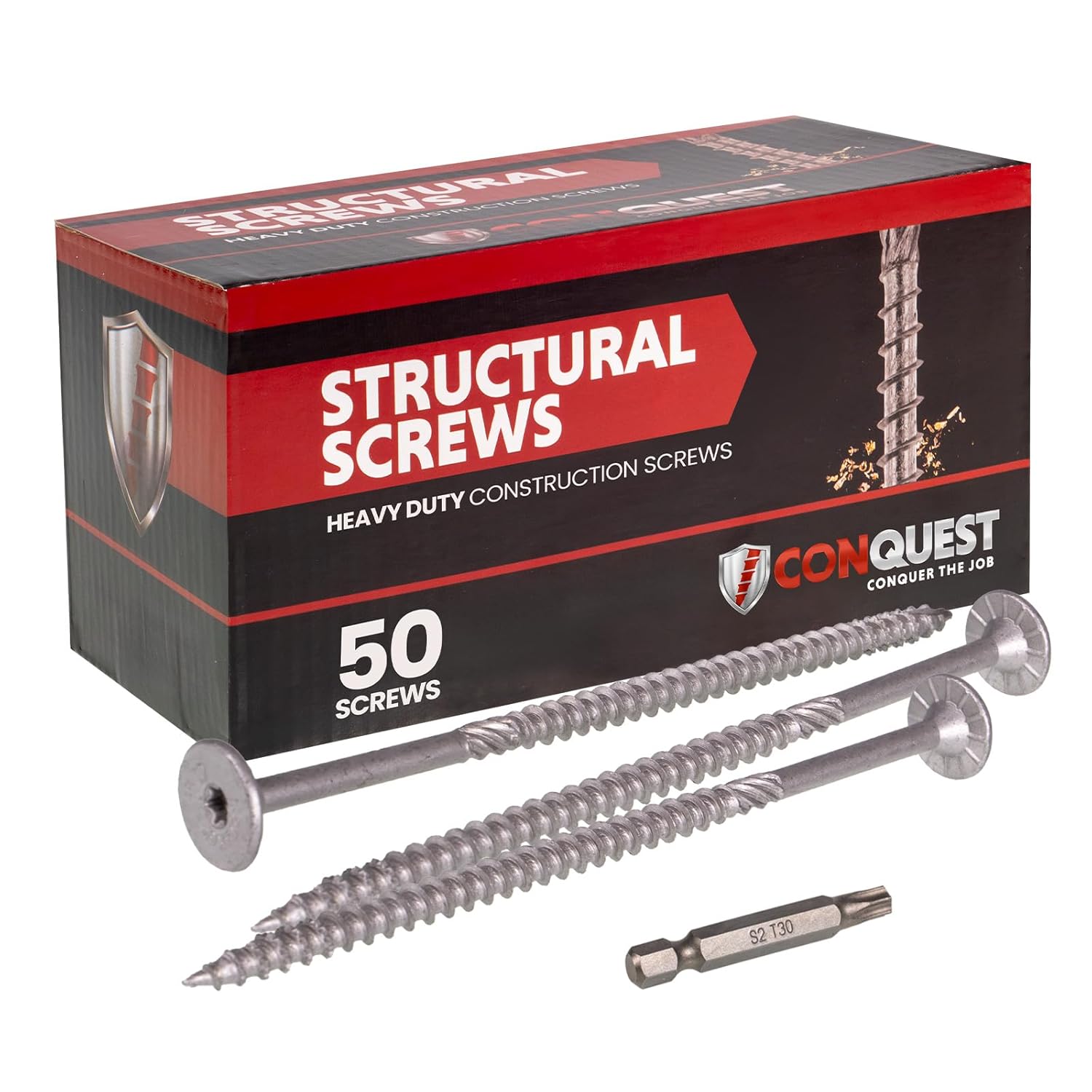 Conquest Structural Wood Screws - 0.275" x 6" ICC Certified Heavy-Duty Self Tapping Flat Head T30 Star Drive Screws (Pack of 50)