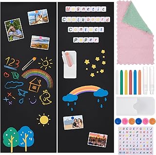 Magnetic Wall Decal – 47.2"x17.3" Self-Adhesive Chalkboard Contact Paper, 2 Rolls Magnetic Wall Sticker with Chalks & Letter Stencils for DIY Organization, Home, Office & Classroom