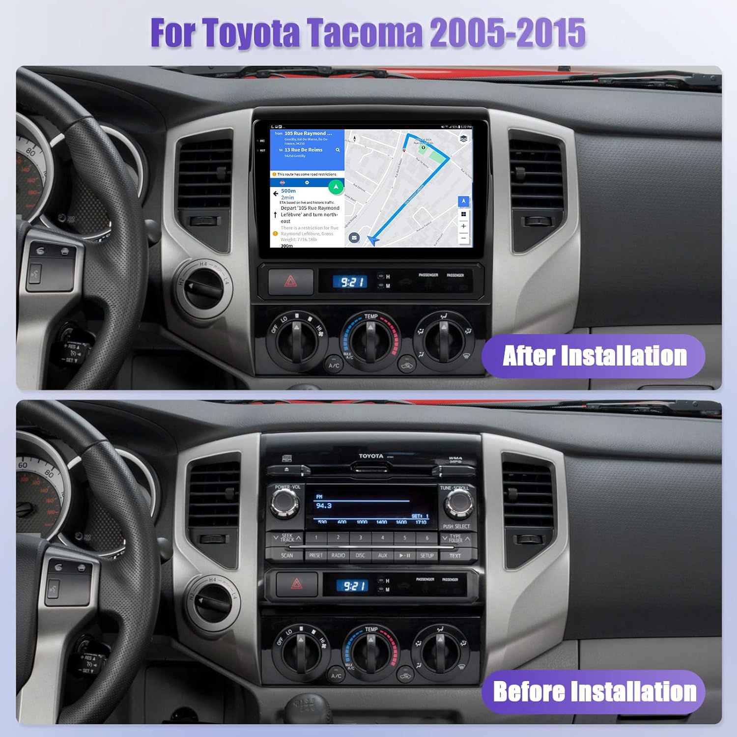 [4G+128G] for Toyota Tacoma 2005-2015 Android 15 Car Radio with Carplay Android Auto 9 Inch Touch Screen Bluetooth FM RDS/WiFi/GPS Navigation/SWC+AHD Backup Camera