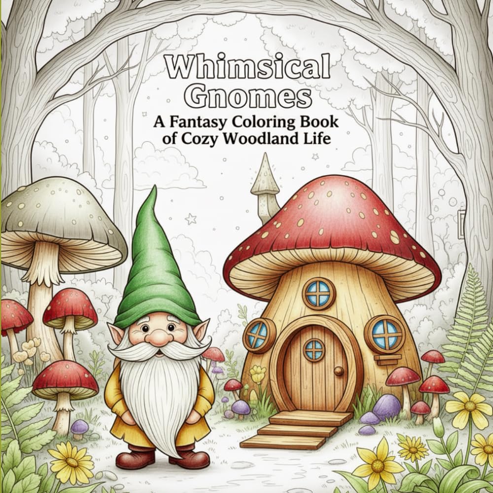 Whimsical Gnomes: A Fantasy Coloring Book of Cozy Woodland Life