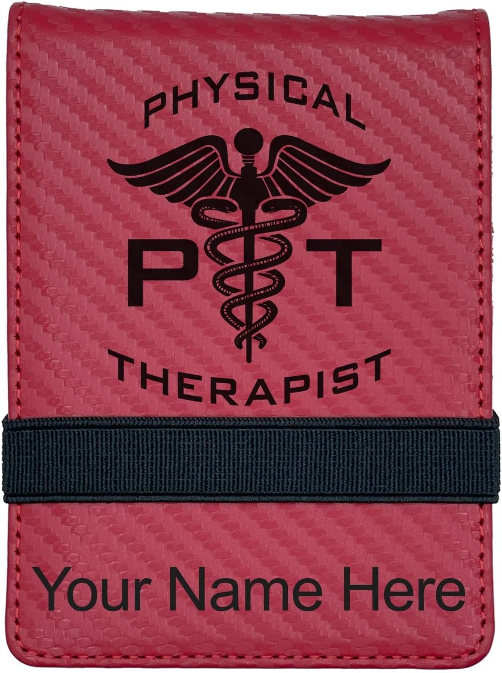 LaserGram Mini Padfolio with Notepad and Pen, PT Physical Therapist, Personalized Engraving Included (Black with Silver)
