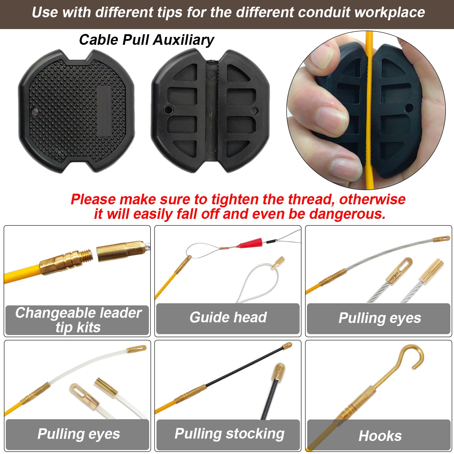 Nastro di ritiro Sonda Passacavi Cavo da 30m Estrattore Cavo in Fibra di Vetro Resistente Alla Flessione 4mm Sonda Tiracavi con 5 Adattatori con Custodia in Plastica e Impugnatura per Cavi Elettrici