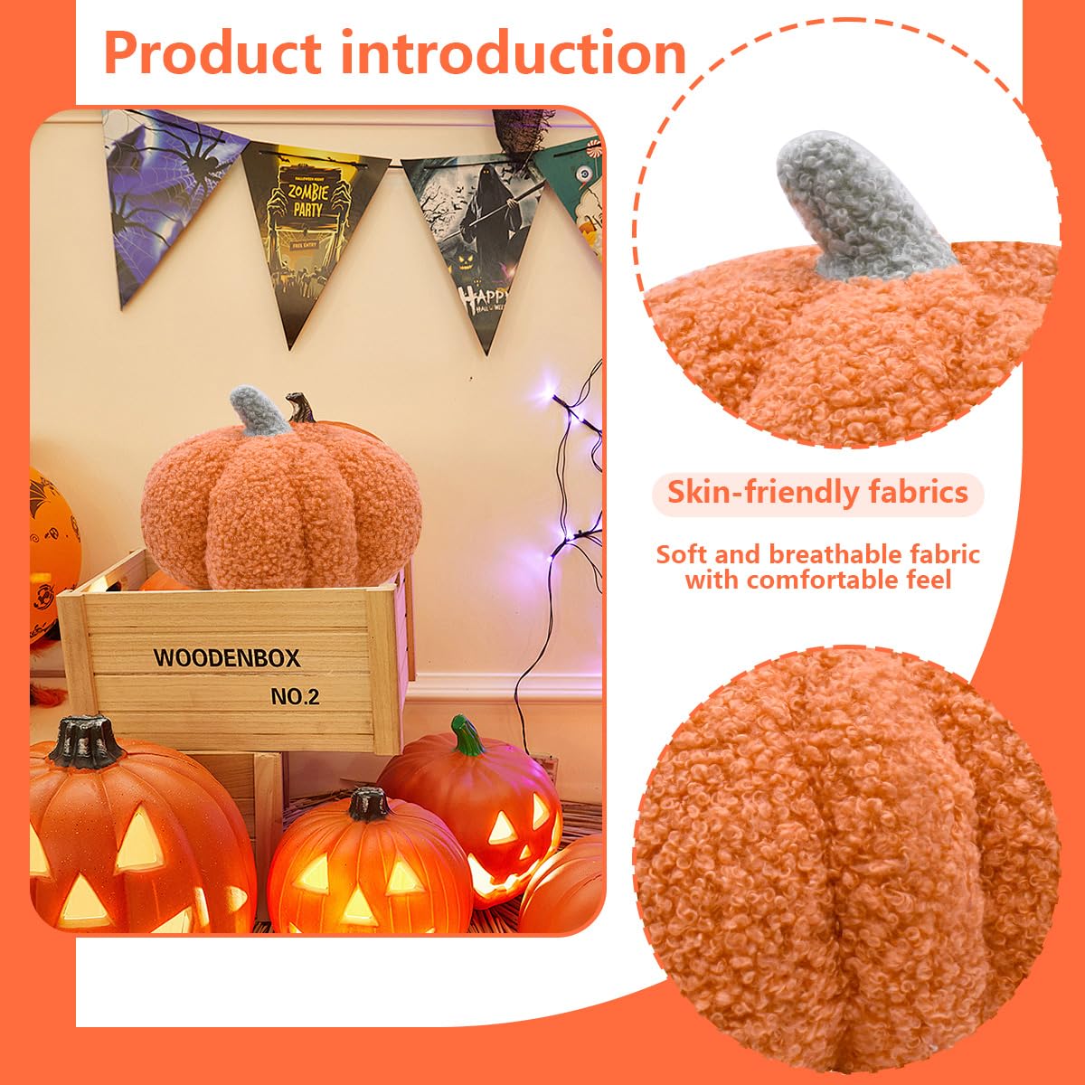 HTGWCG Soft Pumpkin Decoration, Autumn/Halloween Decorations, Halloween Pumpkin Decor, Plush Pum-pkin Cushion - Image 4