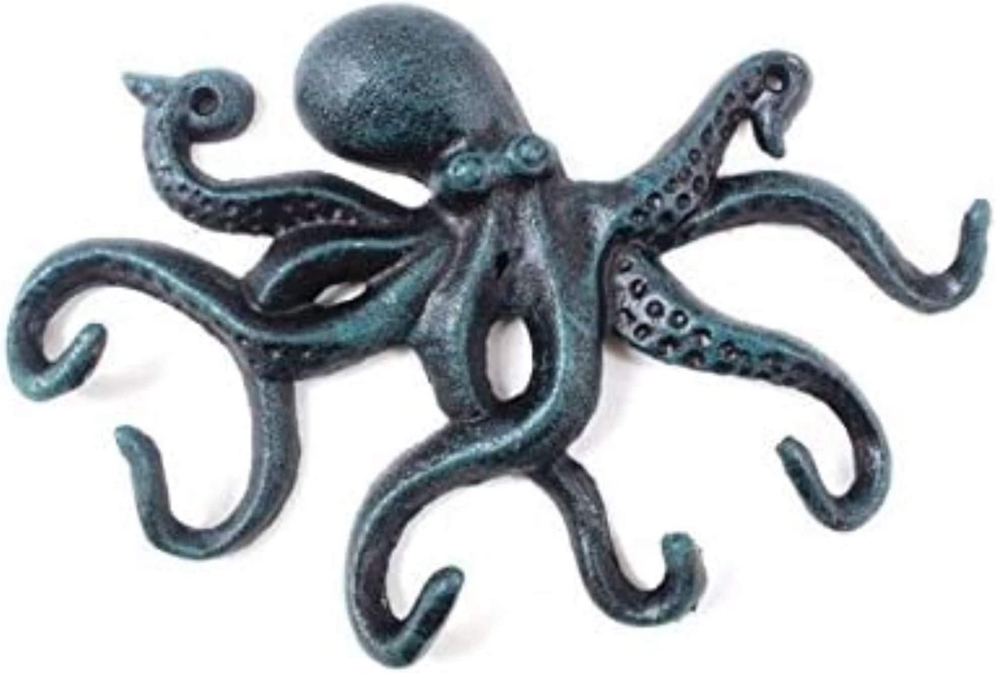 Seaworn Blue Cast Iron Octopus Hook 11" - Sea Decor - Coastal Living