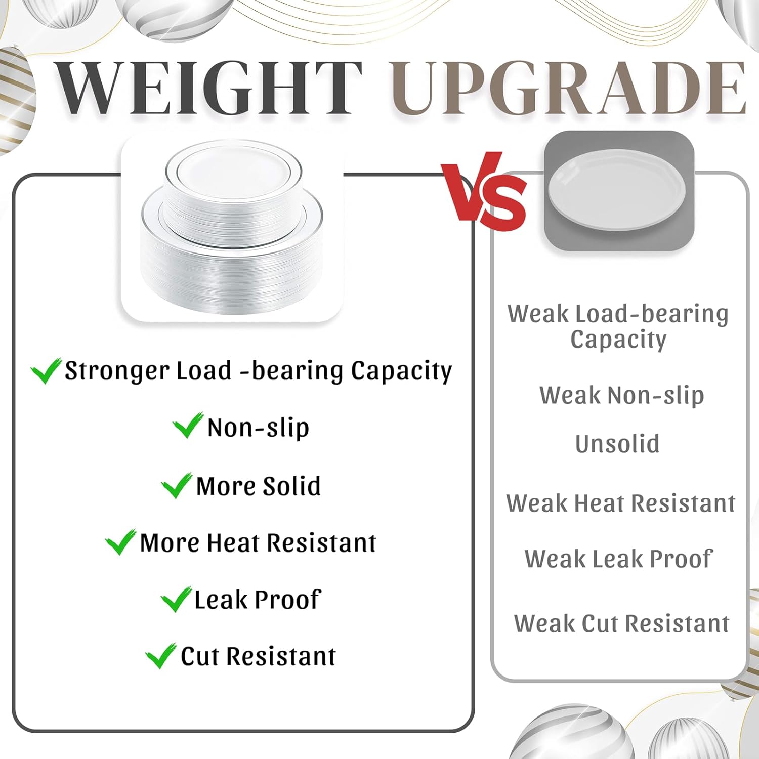 WDF 120PCS Plastic Plates White Silver Rim - Disposable Plates including 60PCS for Dinner 10.25inch, 60 Salad/Dessert Plates 7.5inch Heavy Duty Wedding Party Birthday - Image 4