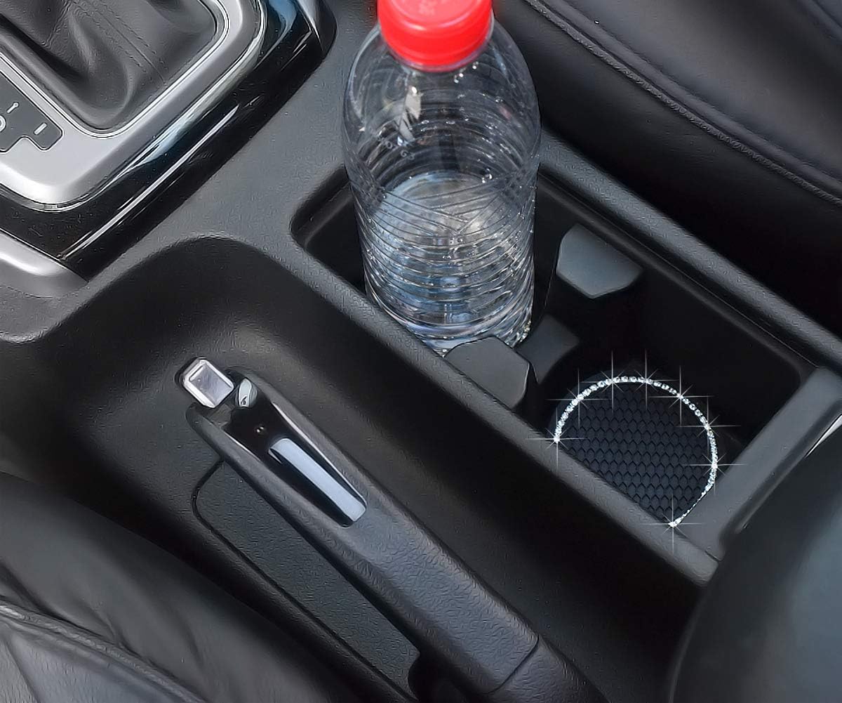 DBlosp 2 Packs Universal Vehicle Bling Travel Auto Cup Holder Insert Coaster Car Interior Accessories-2.7 inch Silicone Anti Slip Crystal Rhinestone Car Coaster-Universal