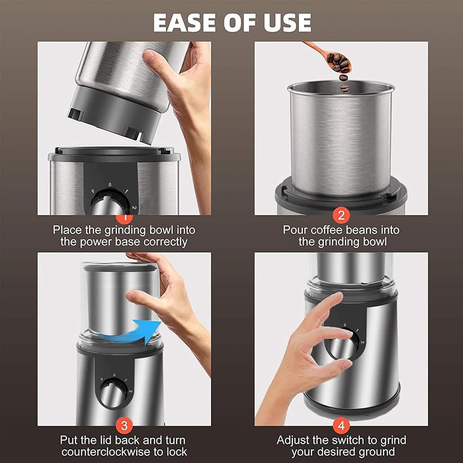 Electric Burr Coffee Grinder - Conical Burr Mill with Removable Grinding Cup, Adjustable 3 Gear Roughness, Low Noise, Easy to Clean - Ideal for Home, Restaurant, Bakery