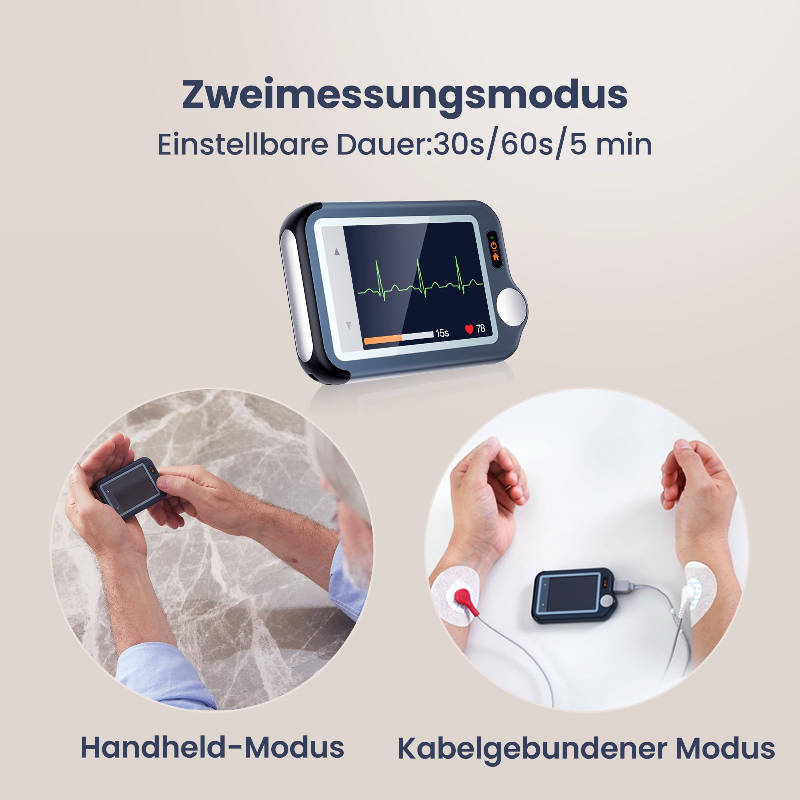 CheckMe Plus EKG Gerät für Zuhause, KI-Analysefunktion, 30s/ 60s/5min Messzeit für Smartphone und PC, Persönlicher Tragbarer Herzgesundheits-Tracker, Großbild-Echtzeitanzeige