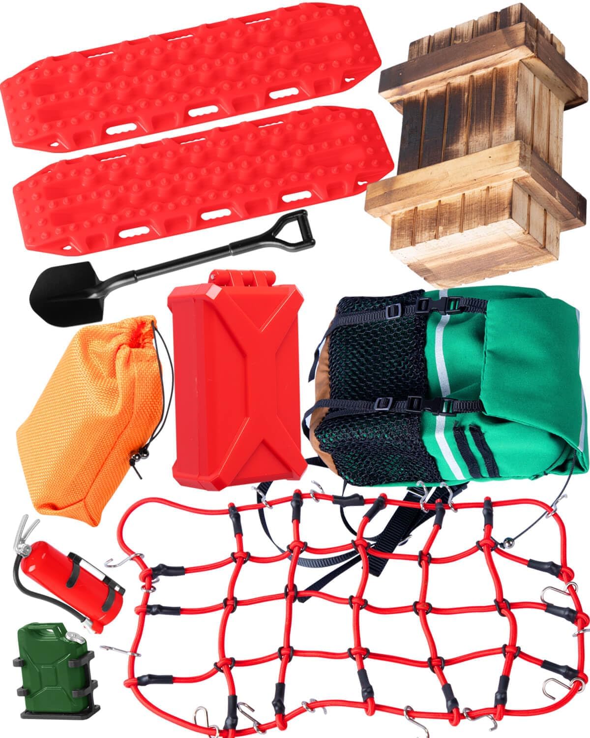 RC Crawler Car Decoration Upgrades Part for 1/10 Trx4 Trx6 SCX10 Red cat GEN 7 8 Rc 4wd,10PCS Decoration Luggage Net/Package/Luggage/Fuel Tank/Shovel/Sand Ladder(Red)