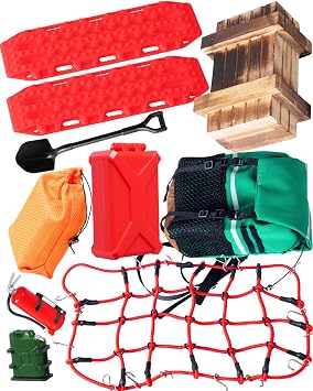RC Crawler Car Decoration Upgrades Part for 1/10 Trx4 Trx6 SCX10 GEN 7 8 Rc 4wd,10PCS Decoration Net/Toolkit/Tank/RCShovel/RCLadderRed