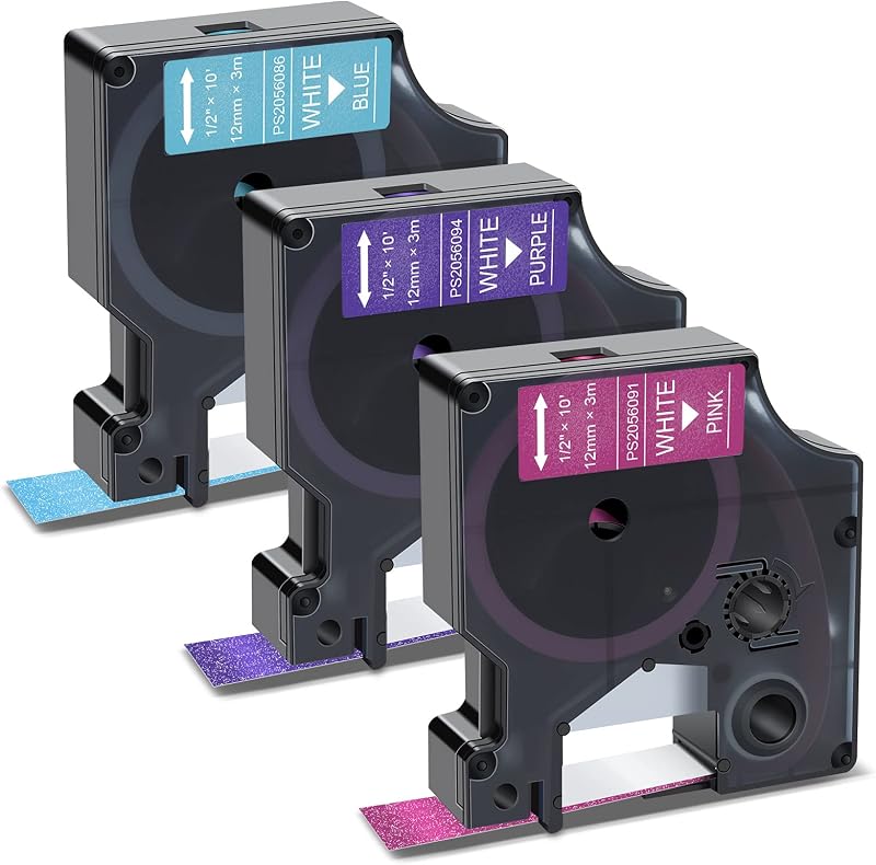 Compatible with DYMO COLORPOP Tape LabelManager 160 280 360D 420P | 12mm 0.47" Label Tape White Print on Blue/Pink/Purple Glitter Work with DYMO COLORPOP! Label Maker, 1/2 in x 10 ft, 3-Pack