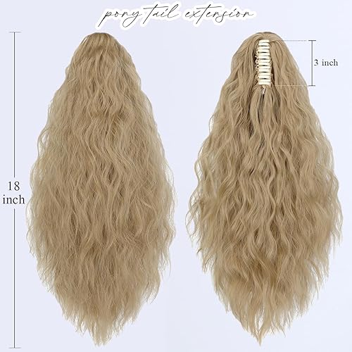 Miniatura 2 de Yekartary Extensión de cola de caballo con clip de garra para mujer, 18 pulgadas de largo, ondulado, multicapa, pelo sintético esponjoso, mezcla de