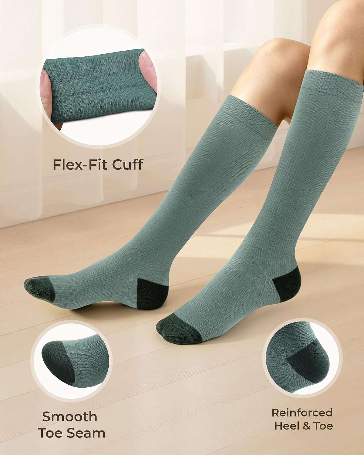 Compression Socks for Women 15-20 mmHg, Viscose from Bamboo, 3-Pair Knee High for Flying, Work & All-Day Comfort