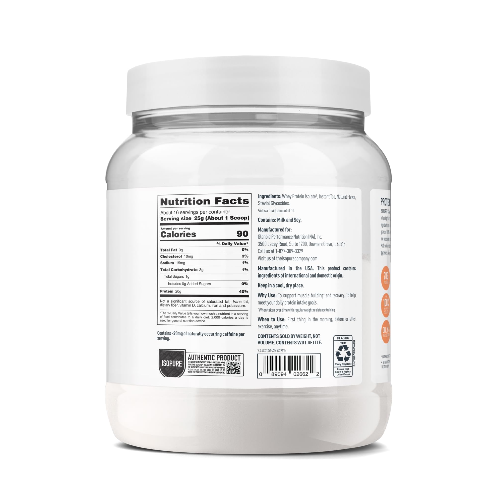 Isopure Clear Whey Isolate Protein Powder, Lactose Free, Gluten Free, Naturally Flavored, Strawberry Peach Tea, 20g Protein Per Serving, 14.1 Oz, 16 Servings — Amazon image 11