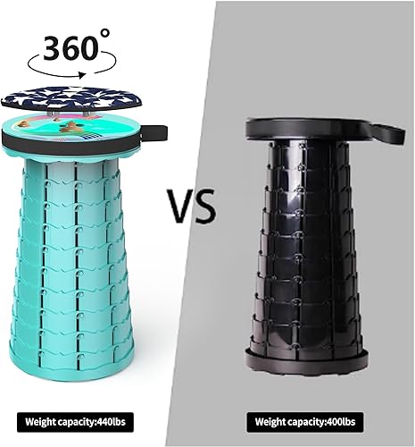 Miniatura 8 de ALEVMOOM Taburete telescópico con cojín giratorio, taburetes plegables portátiles para camping, taburete plegable retráctil, capacidad más