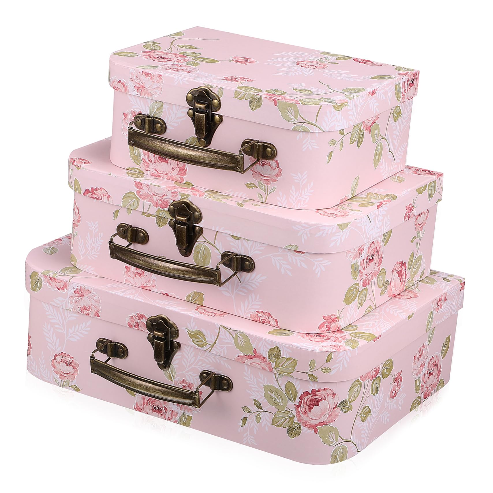 Boîte de rangement avec poignée métal Zerodeko, set de 3 paniers papier rigide fleuri