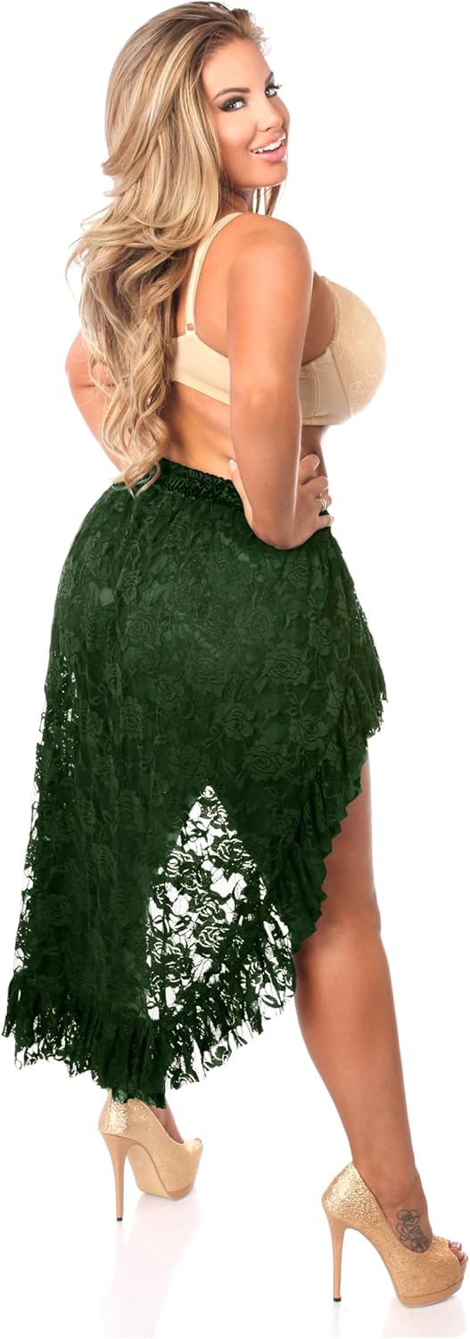 Daisy corsets Women's Dark Green High Low Lace Skirt