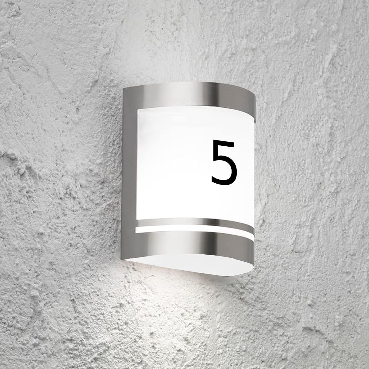CGC Lighting Outdoor Wall Light Curved Door Number White Garden Lamp Patio Porch Terrace Opal Conservatory Door Semi Circle (Stainless Steel)