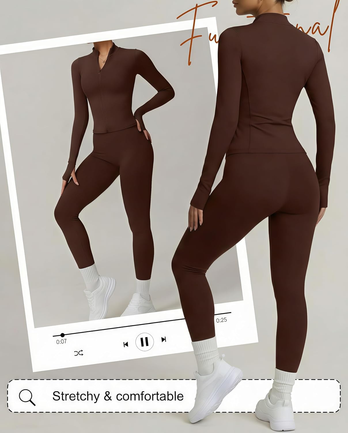 Coume Women 3 Piece Seamless Workout Set Gym Yoga Sports Bra High Waisted Leggings Zip Up Jacket with Thumbhole Activewear - Image 7