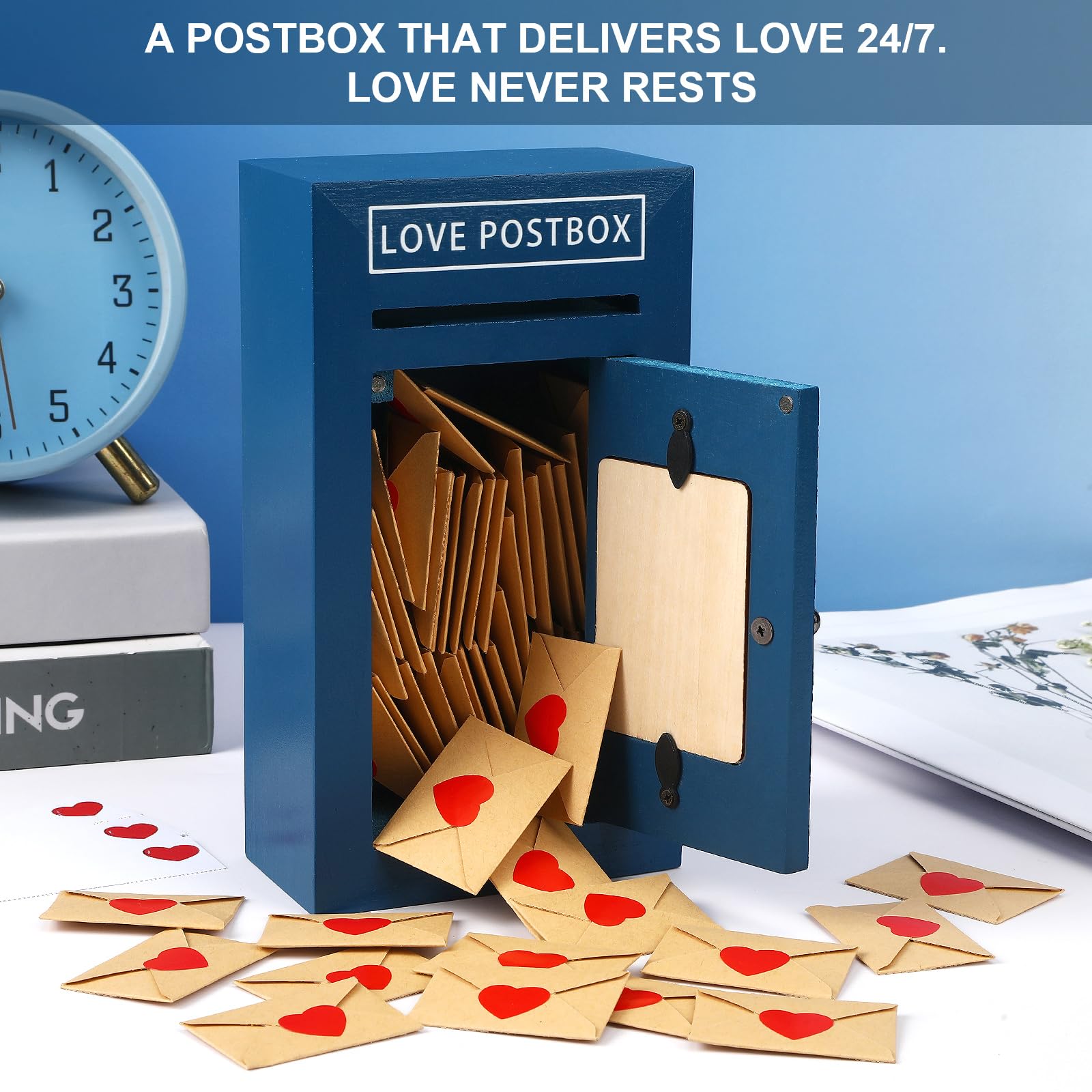 JULEASEL Romantic Love Postbox with 50 Mini Love Notes and Envelopes for Him, Cute Couple Gifts for Boyfriend, LoveLetter, Long Distance Relationship Gifts