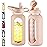 CIVAGO 32 oz Glass Water Bottle with Straw and Handle, Large Sports Motivational Water Bottle Flask with Time Marker and 2 Lids, Leakproof Water Jug Canteen with Silicone Sleeve for Gym,Beige