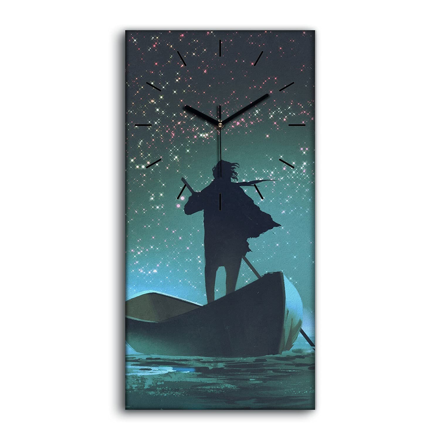 Horloge sur toile 30x60cm de salon avec image d'homme en mer et aiguilles noires