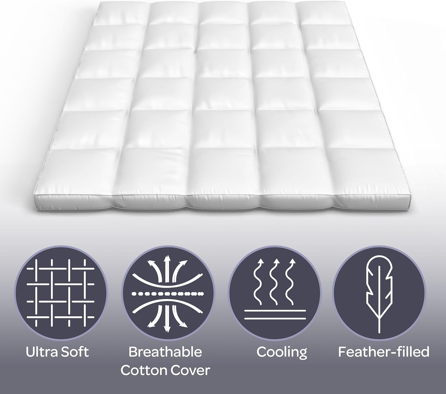 Lavish Home Down Mattress Topper - Queen 4-Inch Duck and Goose Feather Bed with Cotton Mattress Topper Cover - Plush Pillow Top for Cushion and Support (White) - Image 3