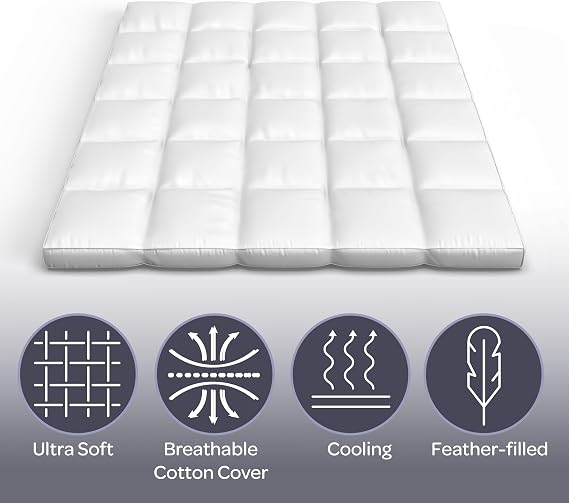 Lavish Home Down Mattress Topper, White, 80 x 60 x 4